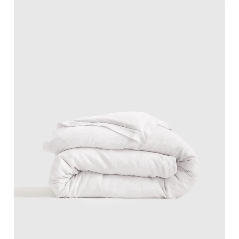 Quince Linen Duvet Cover & Organic Floral Sham Bundle Full Queen Glacier Blue